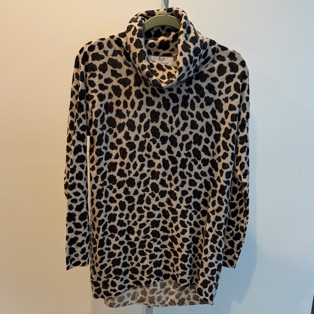Magaschoni Animal Print Cowl Turtleneck Sweater Long Sleeve Cashmere Size M